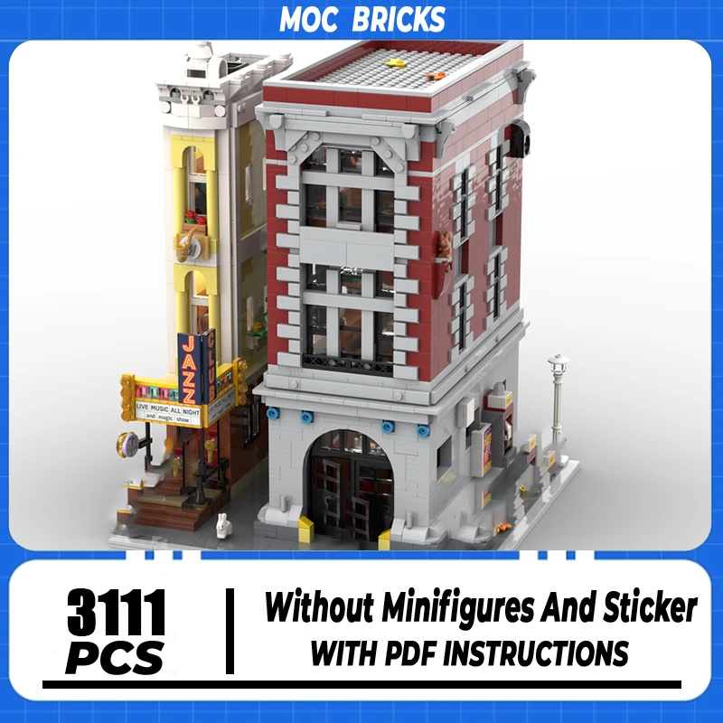 

Street View Moc Building Block Workshop и модель джазового клуба Технология Кирпич DIY Сборка Модульная строительная игрушка Праздничные подарки