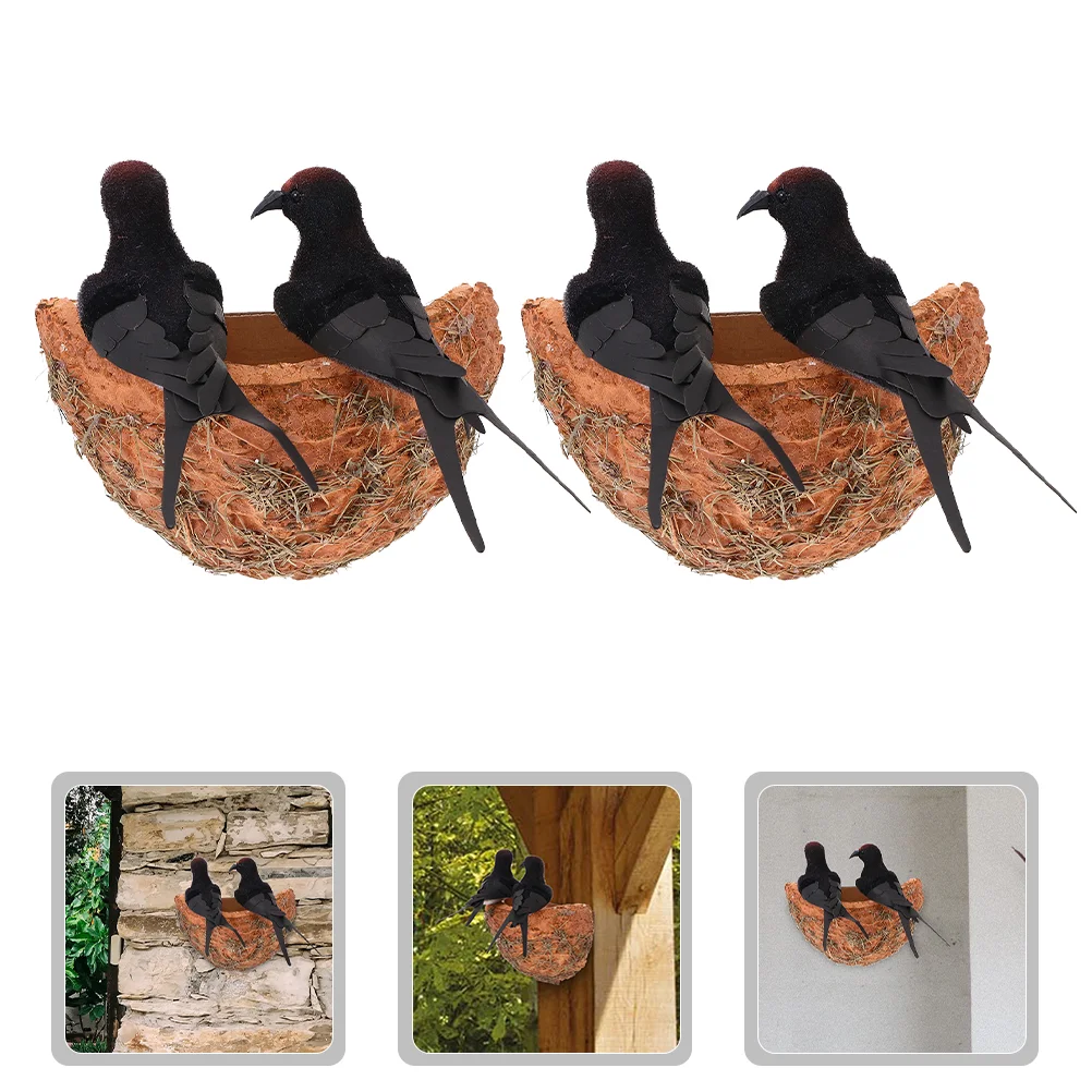 

2 Sets Outdoor Ornaments Simulated Swallow Nest Photography Prop Bird Neat Simulation Decor Figurine