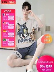 Summer Boys Thin Pajamas Top Cotton Homewear Sets Sleepwear Men Loose Students Cute Short-sleeved Male Clothing Cartoon  Leisure