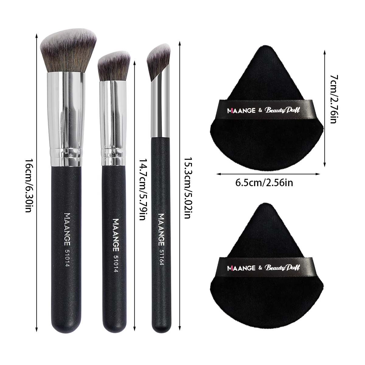 MAANGE 6PCS Makeup Tools Kit 3PCS Makeup Brush with 2PCS Powder Puff  for Foundation Concealer Blush Facial Cleaner Brush