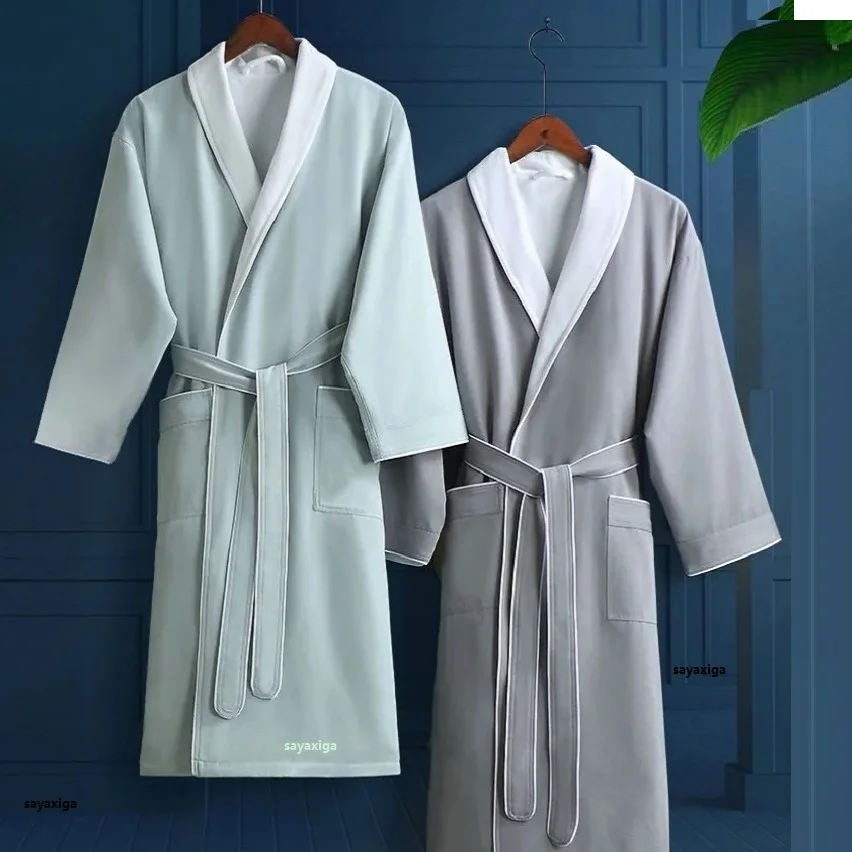 100%microsoft Winter Bathrobe Men Blue Comfortable Sleeve Wear Bath Robe Waist String Thick Warm Home Dressing Gown Kimono Coats