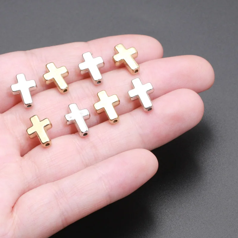 50pcs 9x13mm Gold Silver Color CCB Cross Beads Acrylic Loose Spacer Beads For Jewelry Making DIY Bracelet Necklace Accessories