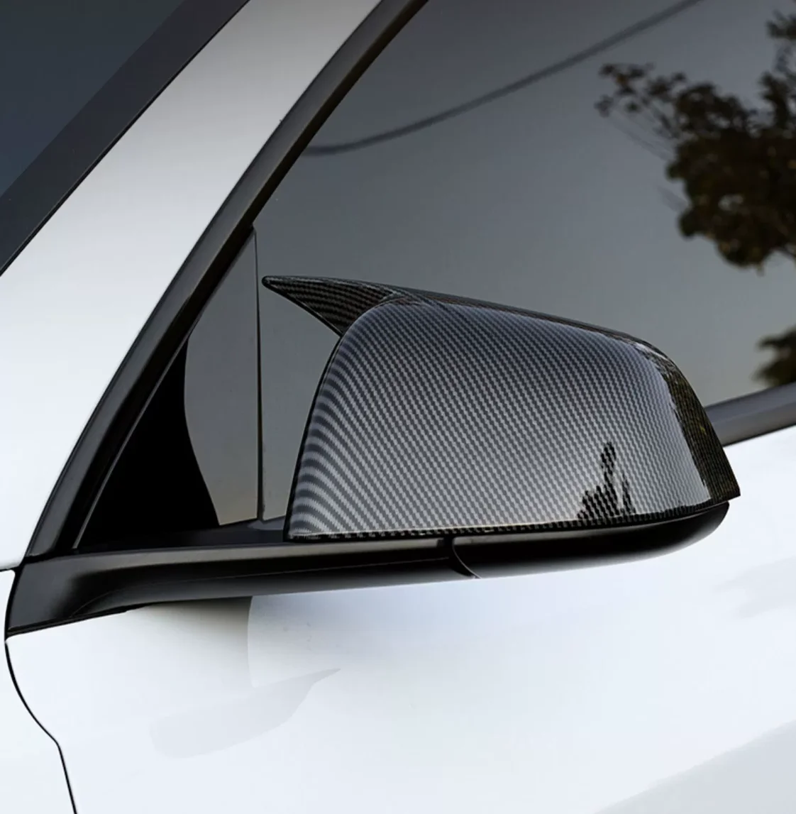 Suitable for Tesla Model Y 2021 2022 2023 ox horn mirror ABS decoration Auto Parts carbon fibre Bright black 2 piece set