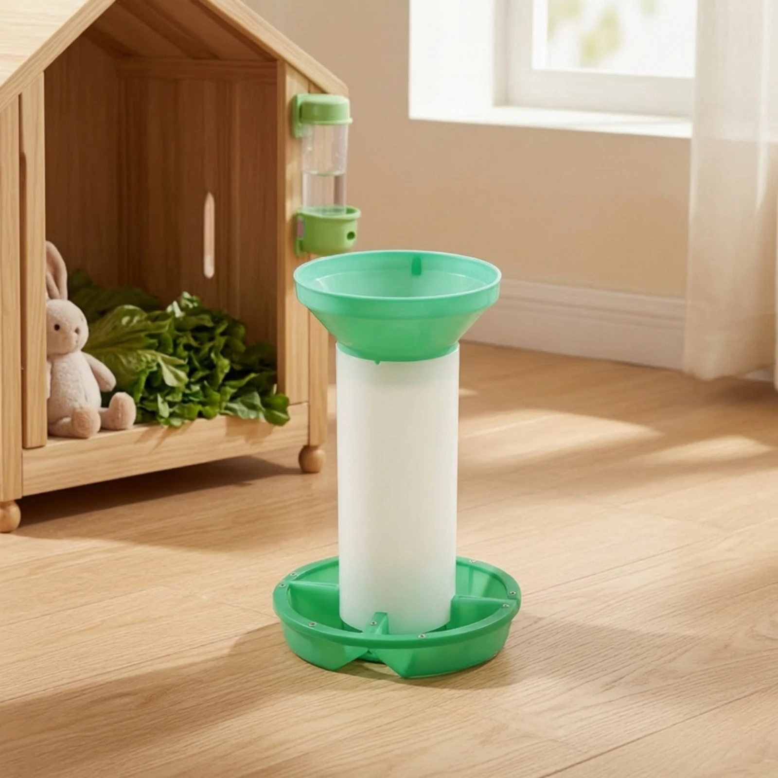 Rabbit Feeder with Tray Plastic Gravity Rabbit Feeder for Rabbits, Pet Enclosure