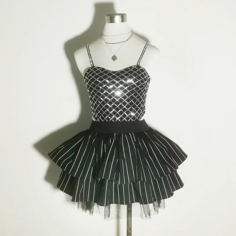 Pole/Jazz Tanz anzug für Frauen Gruppe schwarz glänzend flauschigen Rock Nachtclub DJ DS Sängerin Lead Dancer Rave Outfits Dwy5815