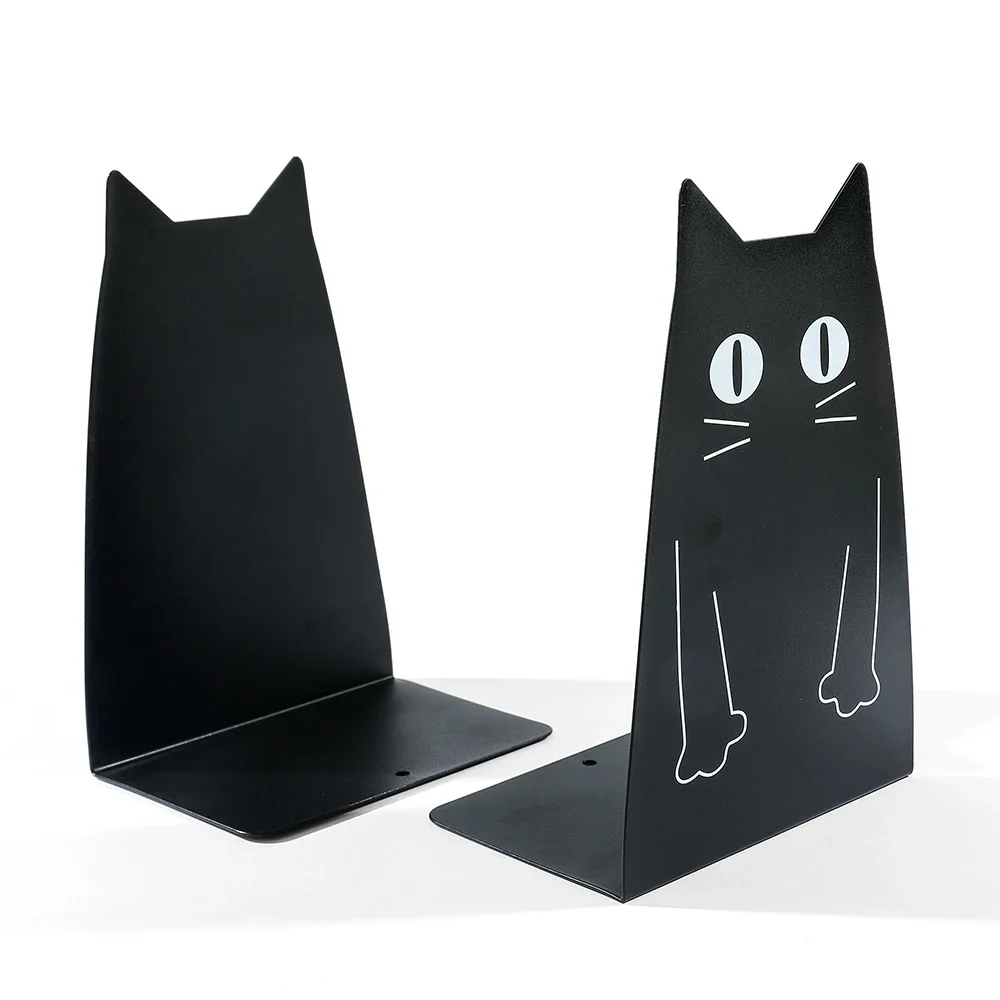 Black Funny Cat Bookends Metal Animal Pet for Students Teachers Bookends Book Support Notebook Material File Storage Rack