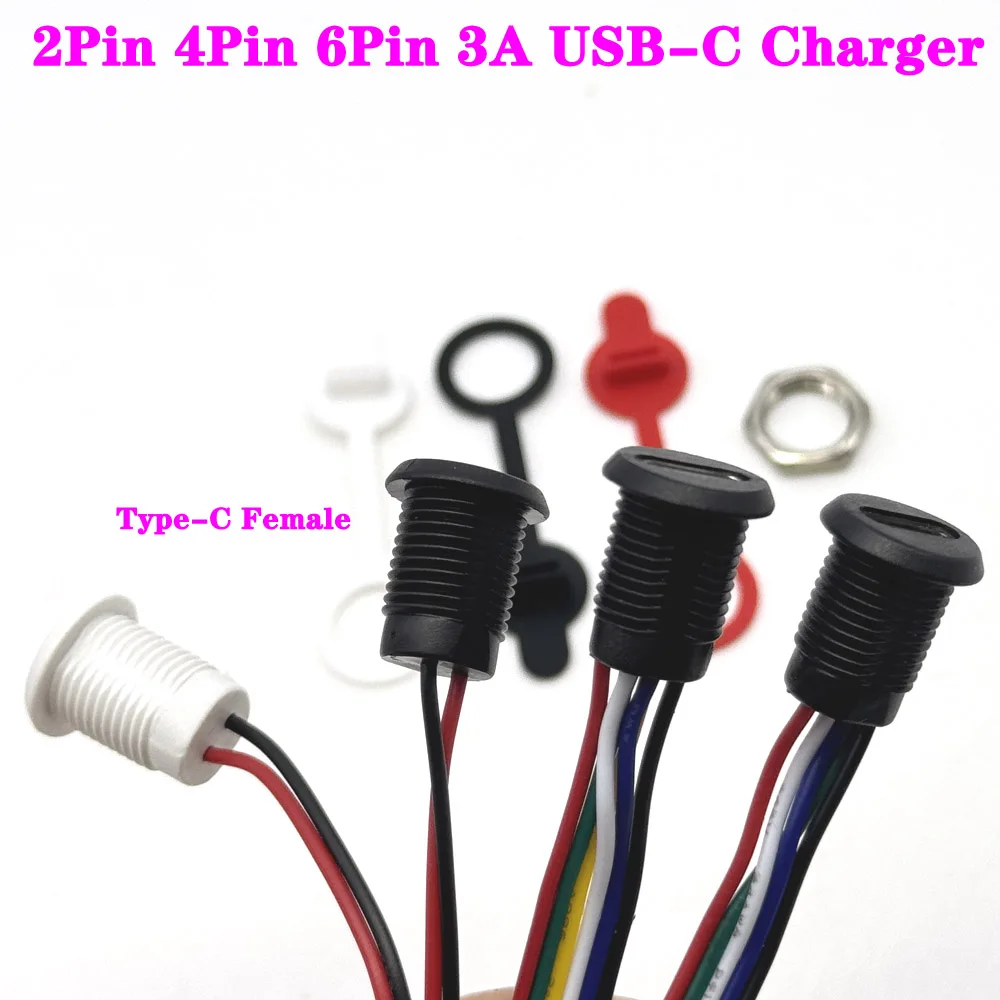 

Type-C Female 2Pin 4Pin 6Pin Type-C Female Socket Connector Waterproof Jack Female Charging Port 3A USB-C Charger Plug Socket
