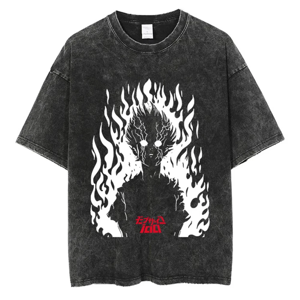 

Anime Mob Psycho Graphic Washed T Shirt Men Women Streetwear Harajuku Vintage Cotton T-Shirt Summer Short Sleeve Casual T Shirt