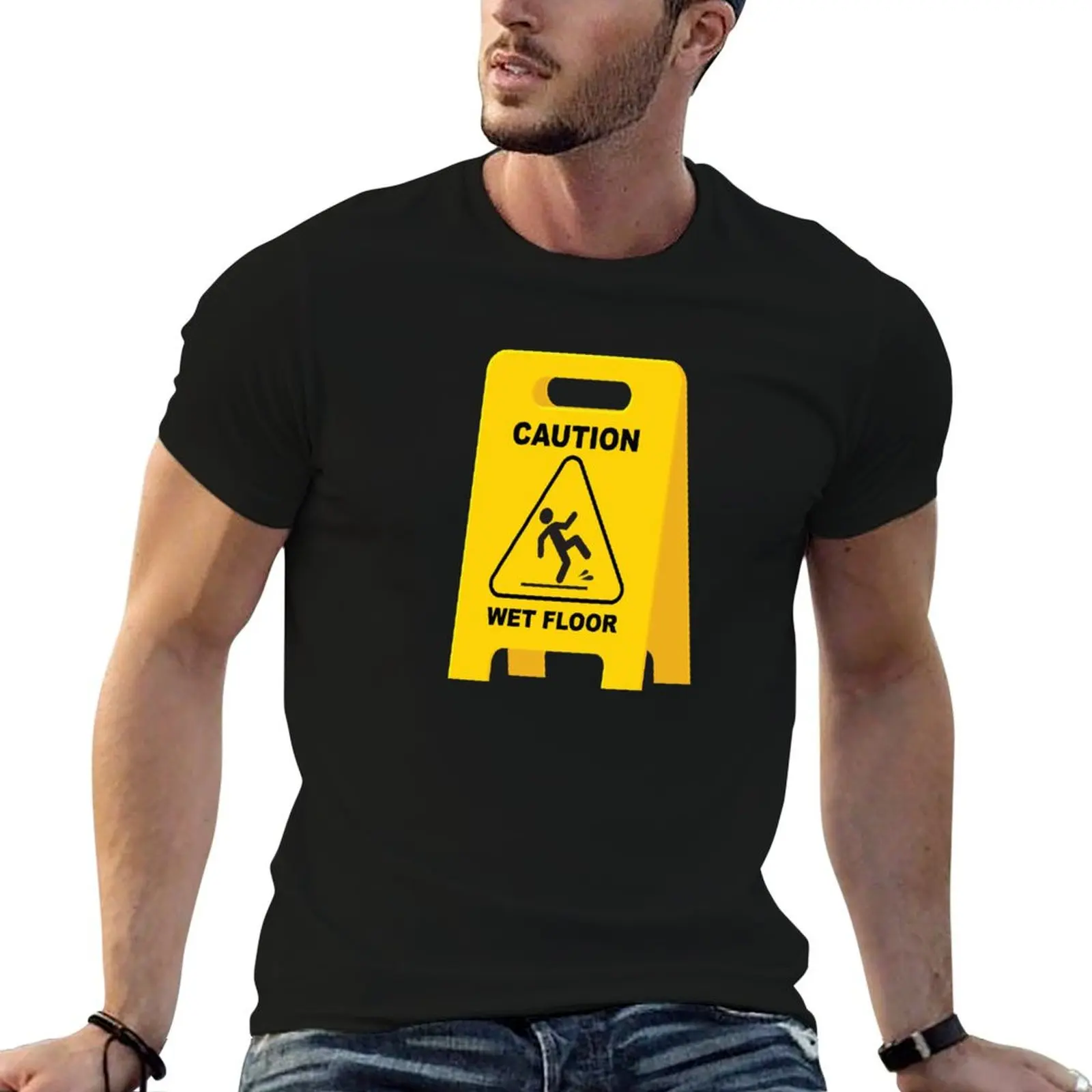Caution Wet Floor Sign - Funny Slippery Surface sign T-Shirt Work Basic Short Sleeve Top