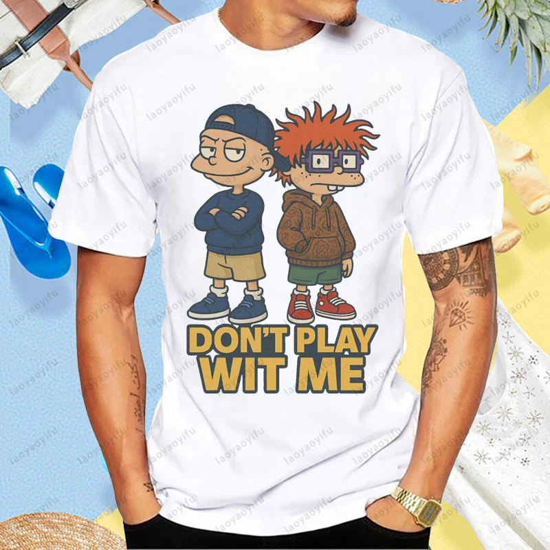 كول الكرتون Rugrats الجرافيك التي شيرت 80s 90s خمر أنيمي مطبوعة عادية موضة رجل الشارع الشهير الصيف قصيرة الأكمام المرأة تيز
