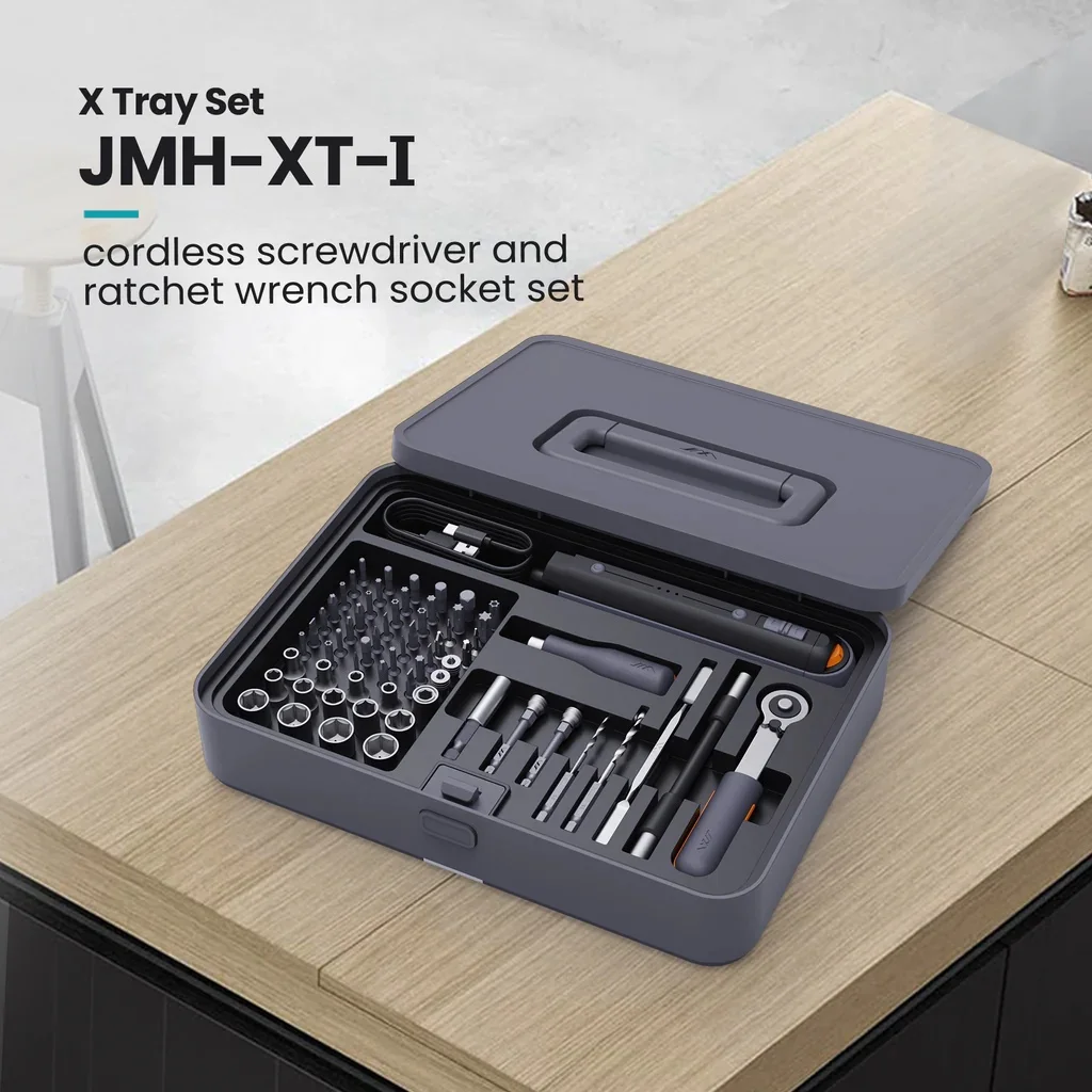 JIMIHOME Stackable Tool Kit Tray Set Electric Screwdriver Set Cordless Power Screwdriver Kit 65 in 1 Home Repair Tools X1-I