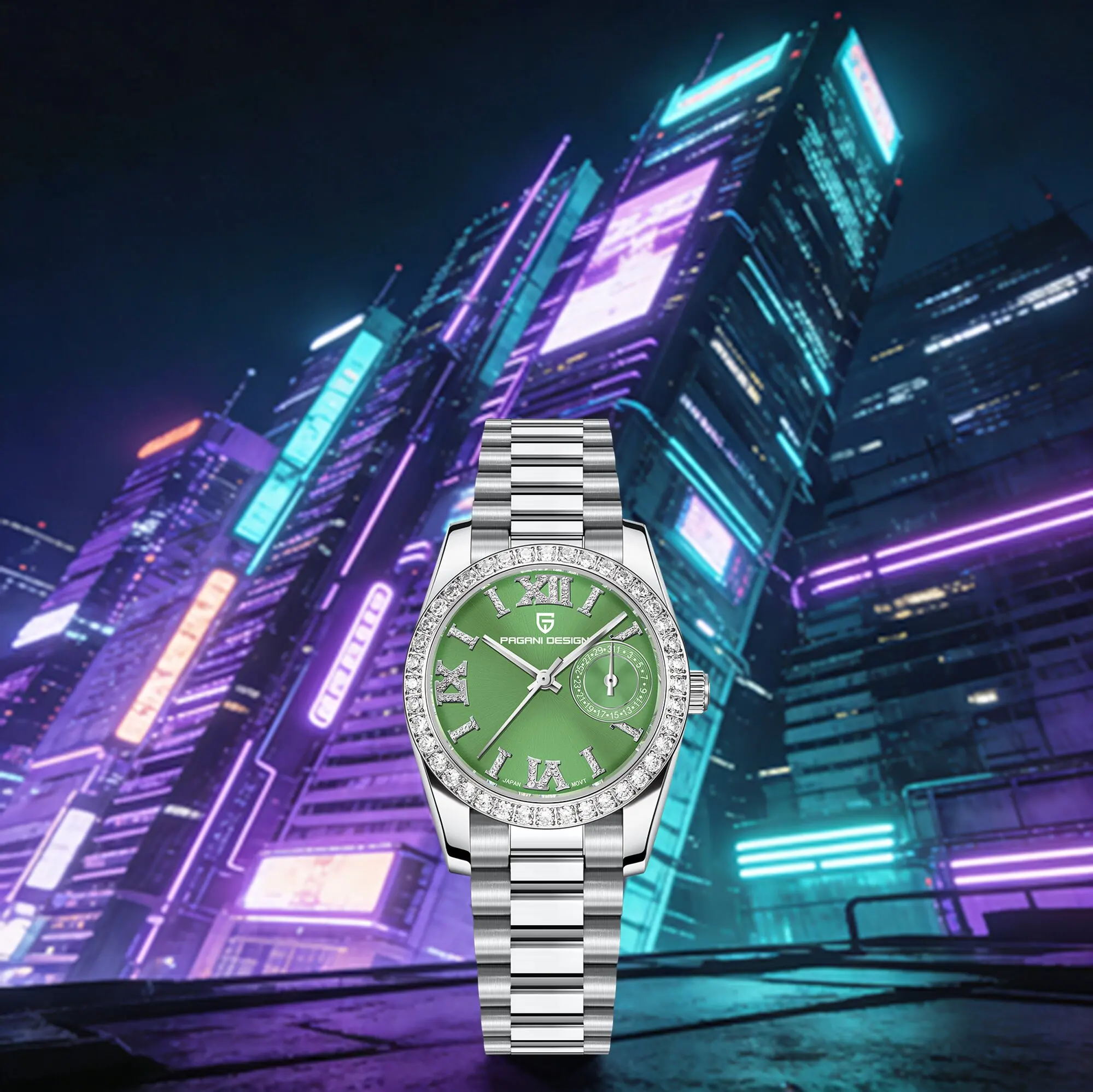 PAGANI DESIGN Trendy Ladies Quartz Watch Light Luxury Daily Roman Hour Scale VH65 Sapphire Crystal Calendar 10Bar Diving Clock view 2