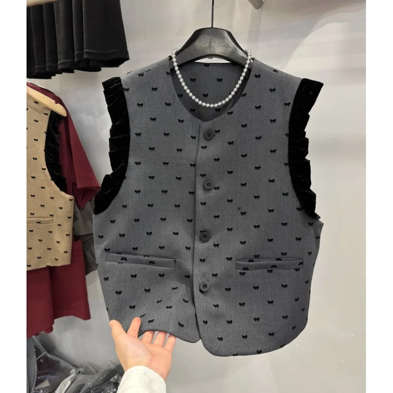 KUSAHIKI Flying Sleeves Vest Jacket Women's New Korean Butterfly Print Slim Sleeveless Top Waistcoat