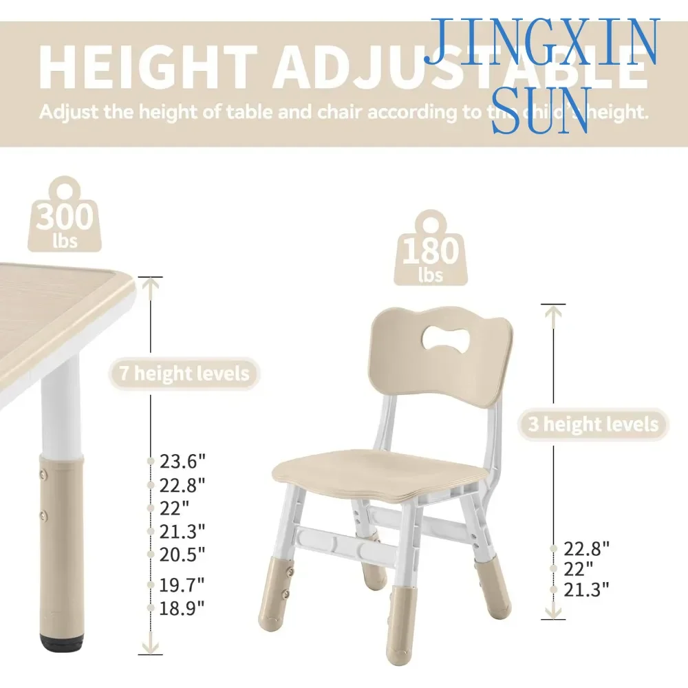 Toddler Table and Chairs Set for 4, 47.2''L x 23.6''W Kids Study Table and Chair Set, Height-Adjustable, Graffiti Desktop