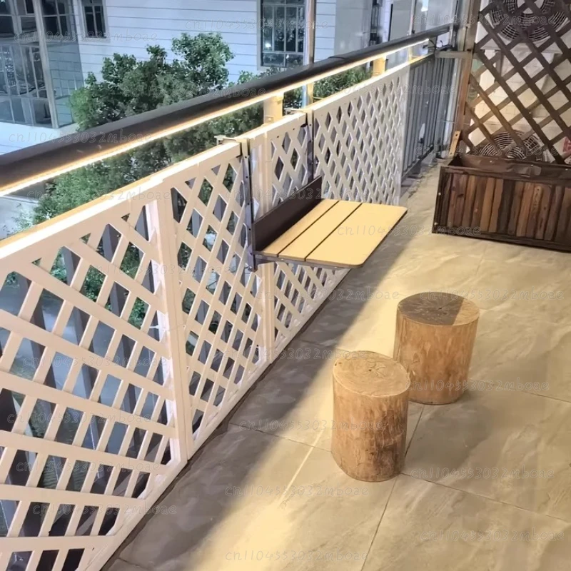 ‌Balcony Rail Mounted Table - Foldable Desk with Height Adjustment, Outdoor Workstation for Home Office & Patio
