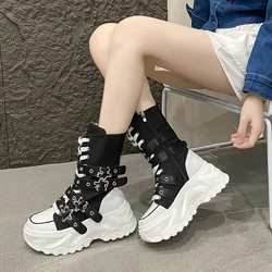 Women's Thick-soled Boots Wedge Heel Lace-up Decorative Women's Shoes Fashion Winter Women's Boots Vulcanized shoes Modern Boots