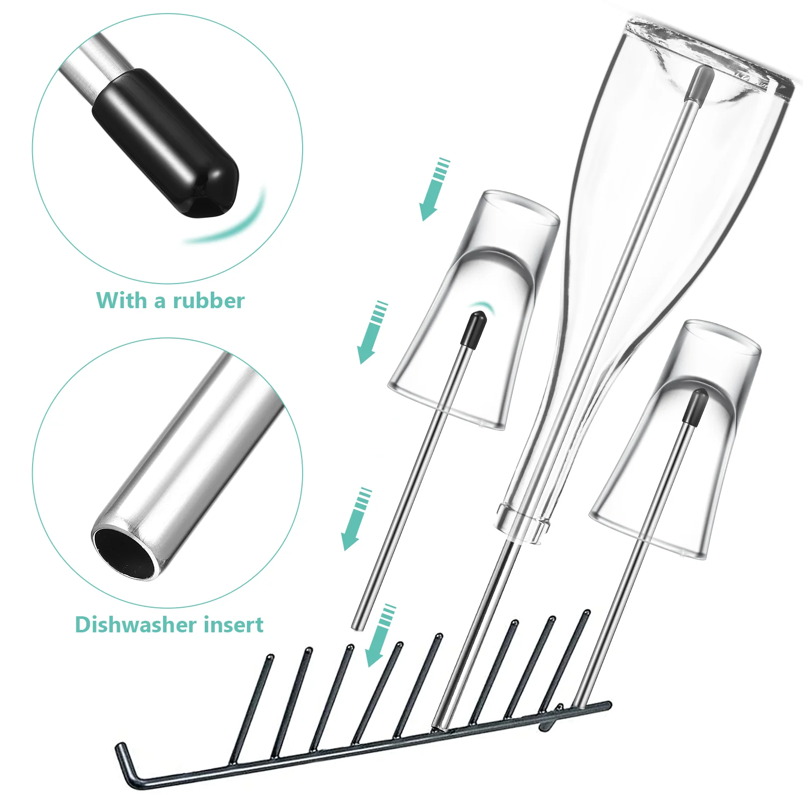 8 Pcs Dishwasher Drainer Bottle Rod Glass Holder Stainless Steel Insert Bottles Support Stick Rack