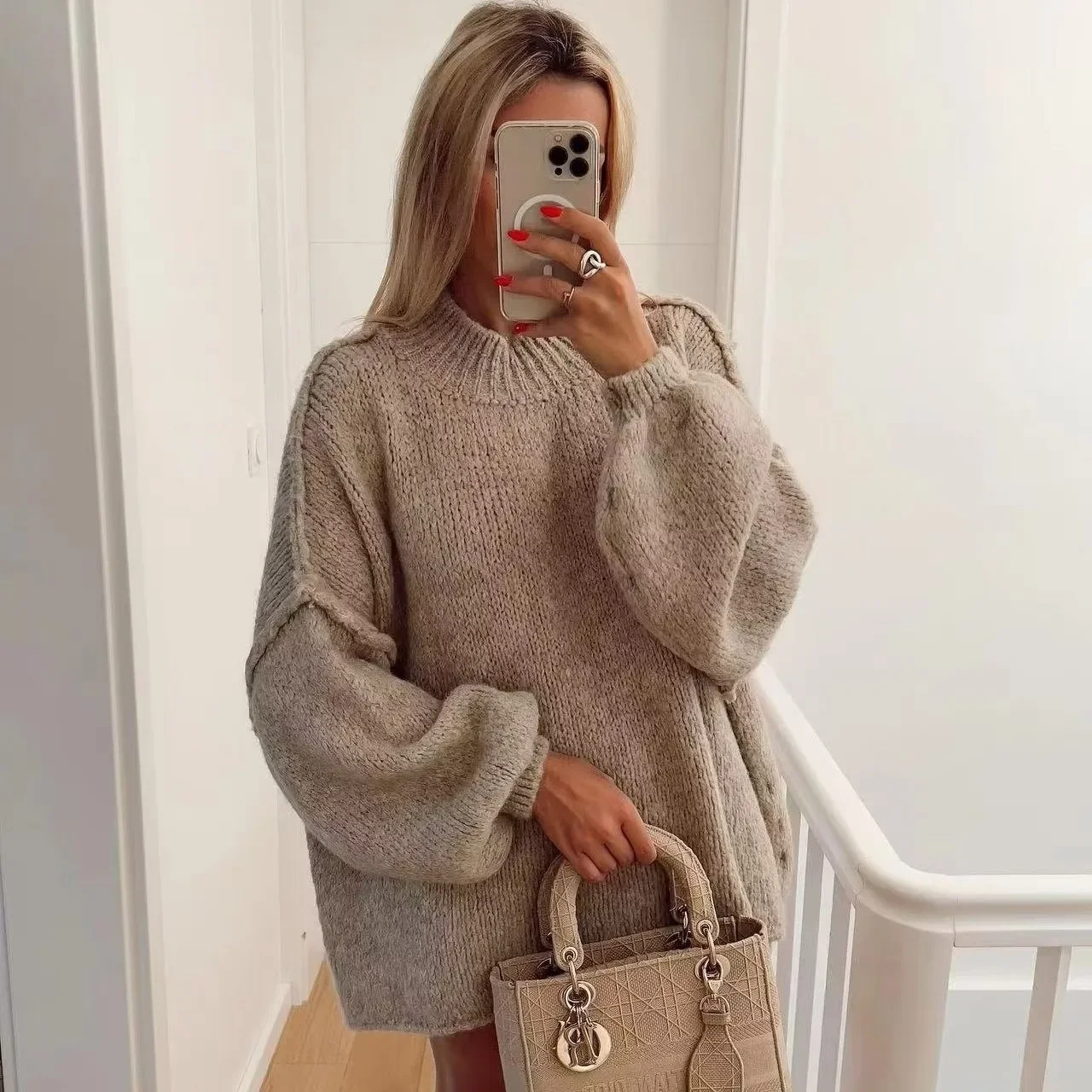 

2025 Womens Oversized Sweaters Chunky Knit Pullover Tops Cable Mock Neck Fall Sweater Pullovers Trendy Winter Clothes