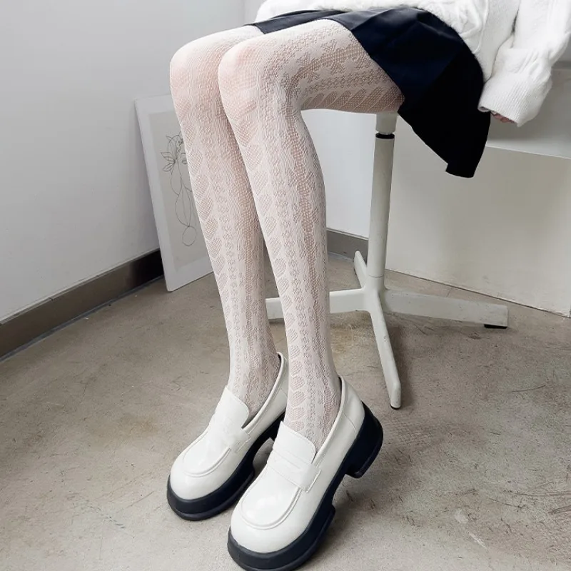 애니메이션 양말 로리타 걸스 하트 Fishnet 팬티 스타킹 의상 흰색 스타킹 JK 일본식 여성 섹시 할로우 나일론 스타킹