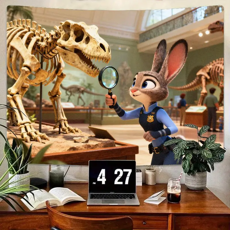 

1 шт., золотопия, Джуди Хоппс, музей динозавров, детективный гобелен, современное настенное искусство, декор для детской комнаты, спальни, подарок для фанатов