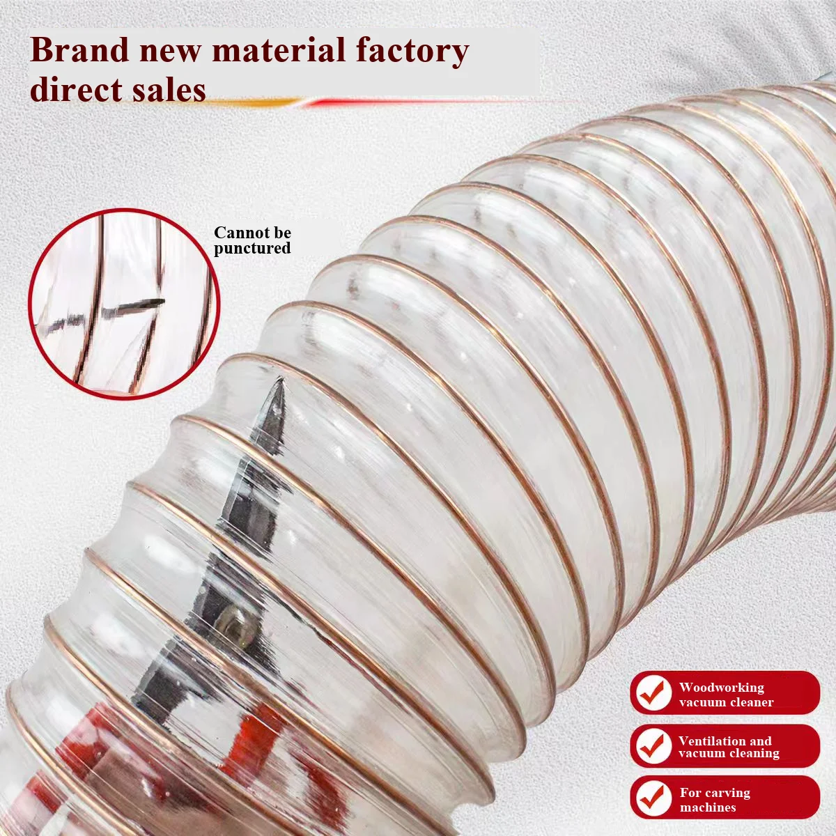 Transparent Telescopic PU Vacuum Hose with Copper Plated Steel Wire for Woodworking Carving Cutting Machine Polyurethane Air Duc