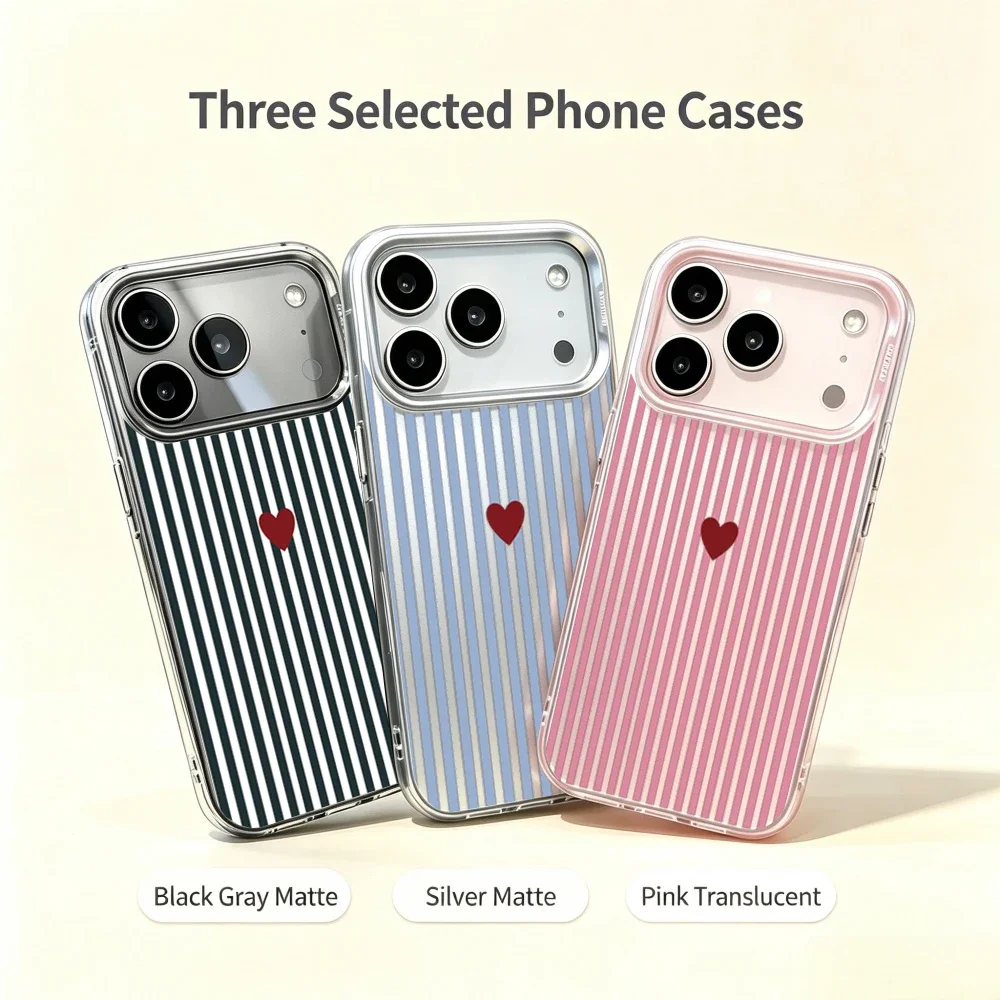 Vertical Stripes Love Hearts Case For Samsung Galaxy S26 Ultra S25 Edge S24 S23 Plus S26 FE S20 Matte IMD Hard Acrylic Cover