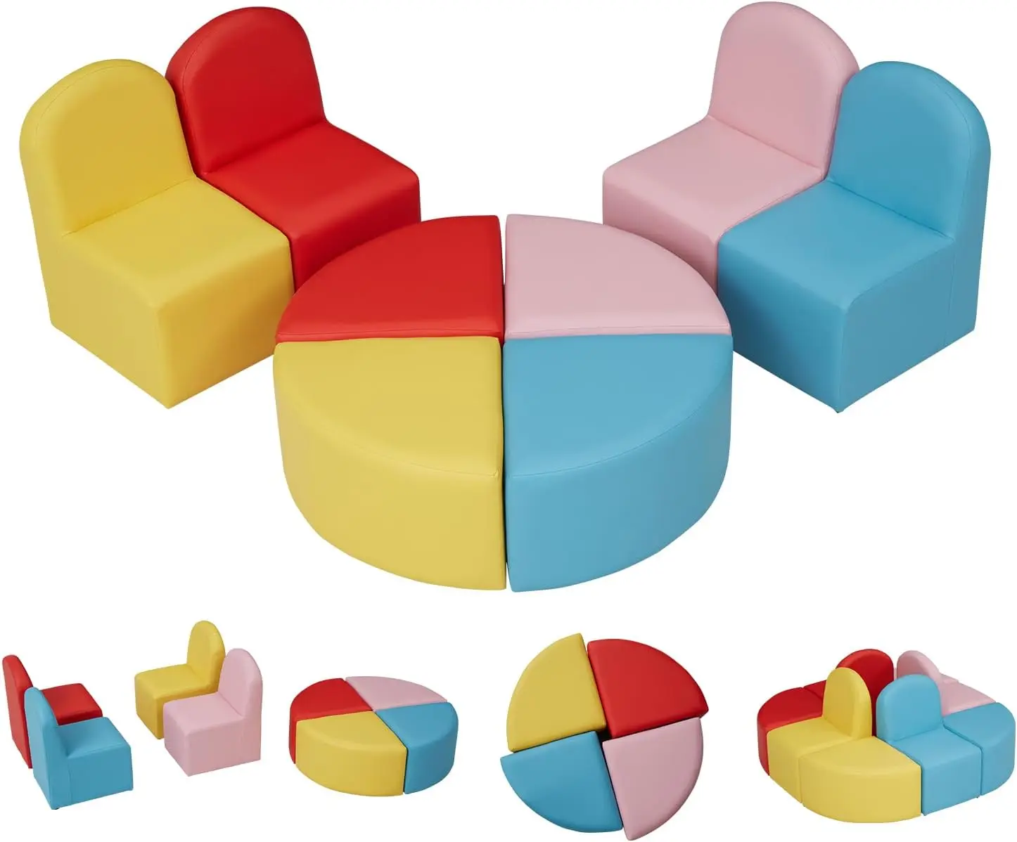 Modular Flexible Seating Set Children's Area Sofa Soft Stool Cartoon Leather Chair for Toddlers Soft Foam Play 8 PCs Kids sectio