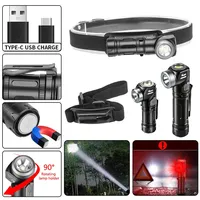 LED+COB waterproof Head Flashlight Type-C Rechargeable 90° Adjustable Portable Headlight Indicator Magnet Tail Camping Torch