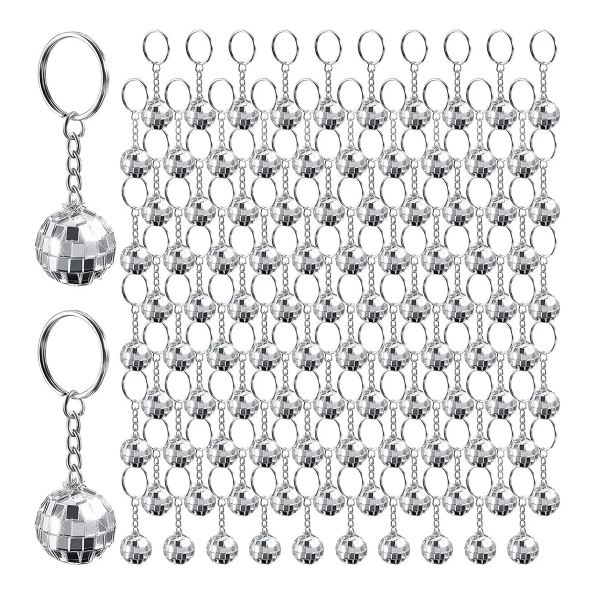 Disco Ball Keychain,48 Pieces Disco Ball Party Favors Keychain 70S Disco Keychain Silver Mirror Ball Keychain Ball Party