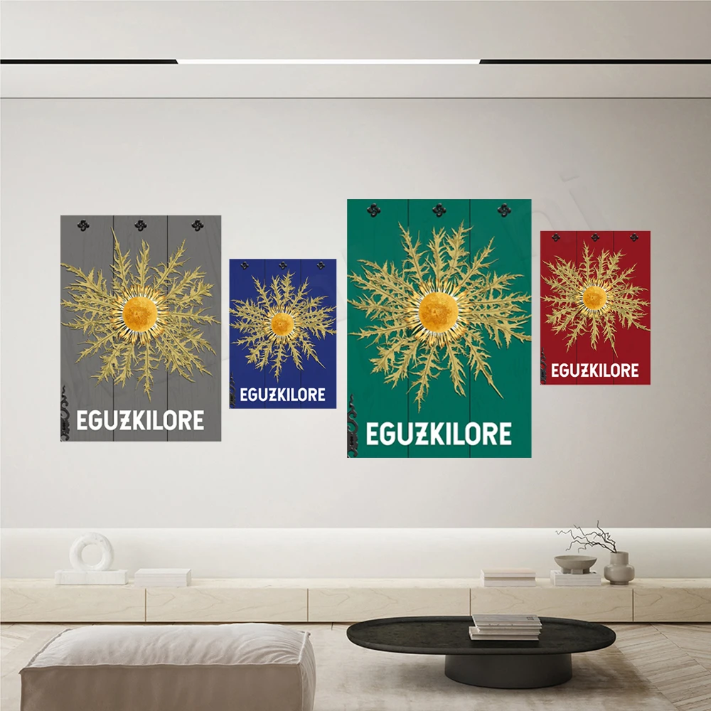 

EGUZKILORE Poster, Flower Sun, Basque Country, Vintage Poster Wall Art Print Decor Travel Poster