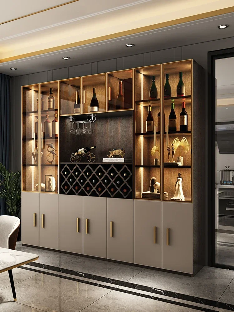 

Glass door solid wood wine cabinet wall living room luxury high-end display cabinet modern simple small storage sideboard.