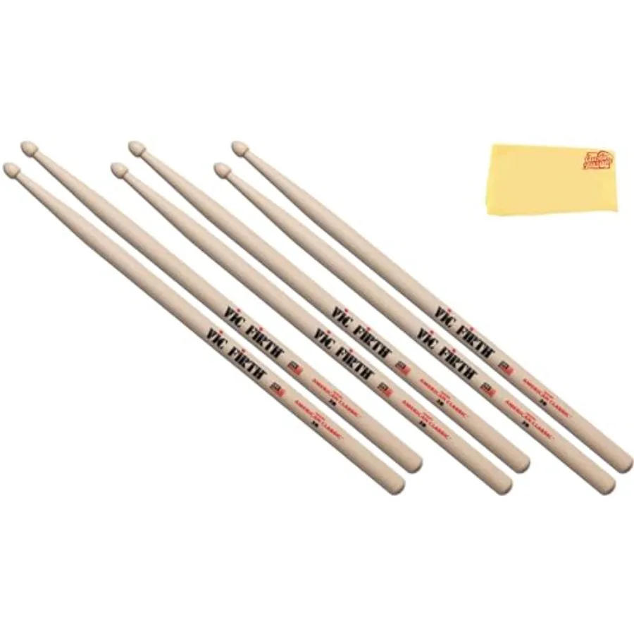 

Барабанные палочки Vic Firth American Classic 2B, набор из 3 штук с полировочной салфеткой Austin Bazaar - черные палочки из кленового дерева для живых выступлений