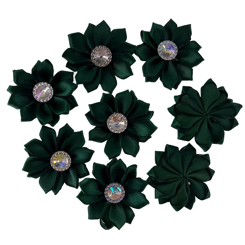 20Pcs Petaled rosette satin ribbon flowers with AB rhinestone button useing  DIY headband clips hair accessories 4.5cm