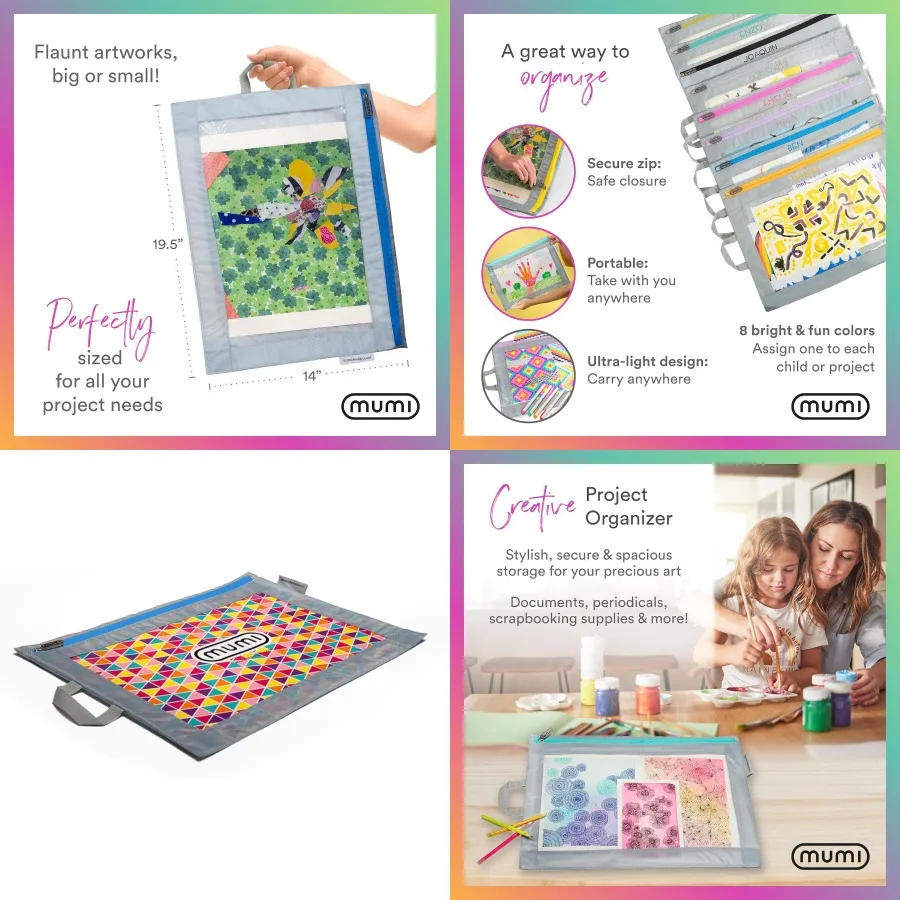 Grande organizzatore di progetti 19,5 x 14 per adulti Custodia per portafoglio artistico durevole con spazio di archiviazione per poster Scrapbooking Scho