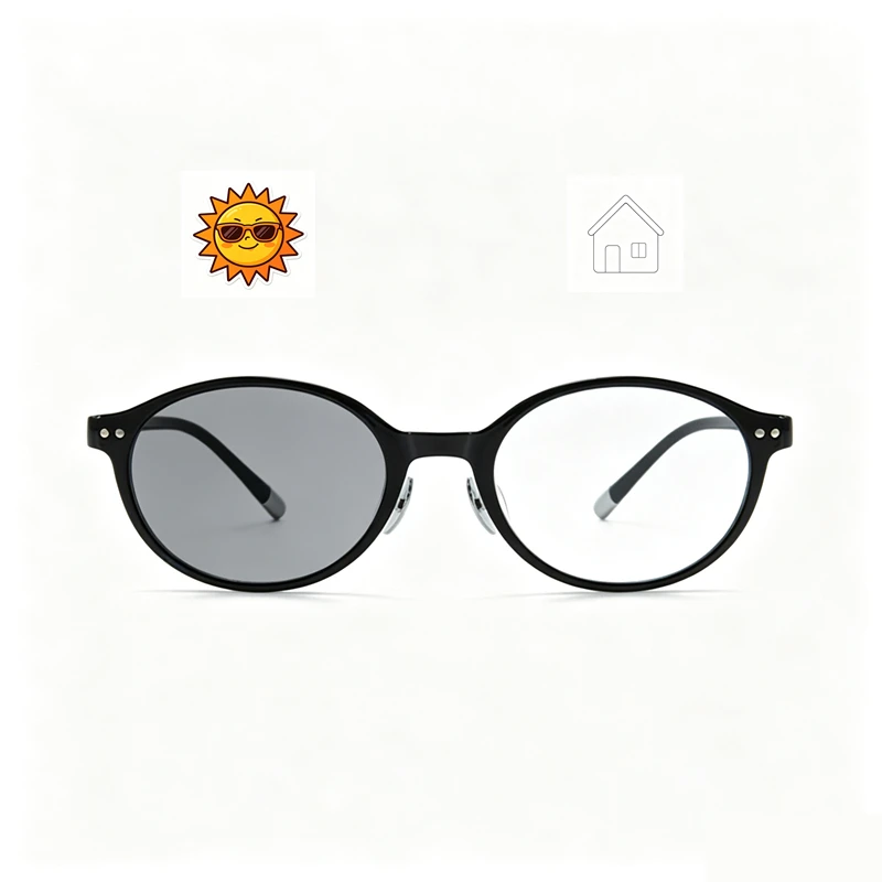 Plastic steel oval myopia glasses photochromic resin lenses for women's fashion myopia astigmatism customization multifunctional