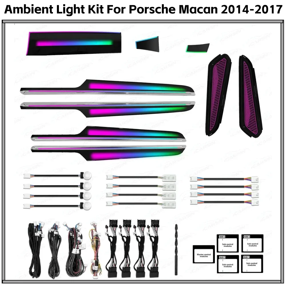 64 Colors Dynamic Ambient Lighting for Porsche Macan 2014 - 2024 Interior LED Atmosphere Light Decoration Accessories