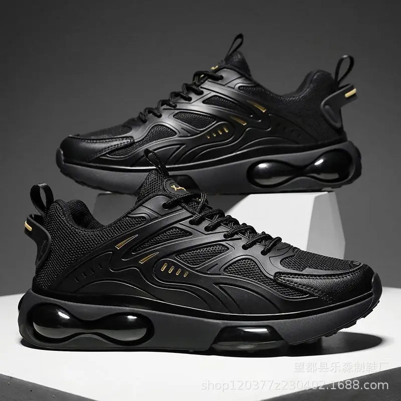 New running shoes for teenagers, thick soled fashionable black warrior men's shoes