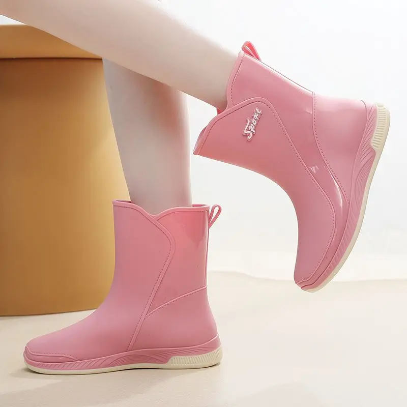  أحذية المطر النسائية المقاومة للماء لمنتصف الساق، متينة لجميع المواسم، أحذية مطبخ مسطحة فروي دافئة للنساء، أحذية مريحة للاستخدام في الهواء الطلق #2