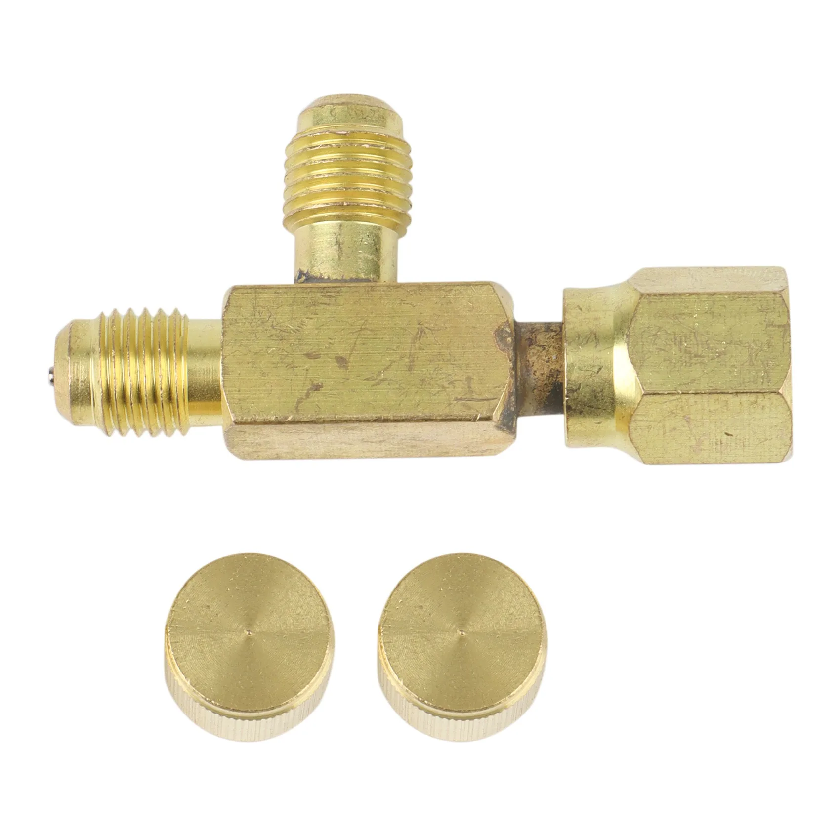 Brass Tee Adapter Converter 1/4inch Male and Female SAE Flare Swivel Connector Auto Air-Conditioning Installation