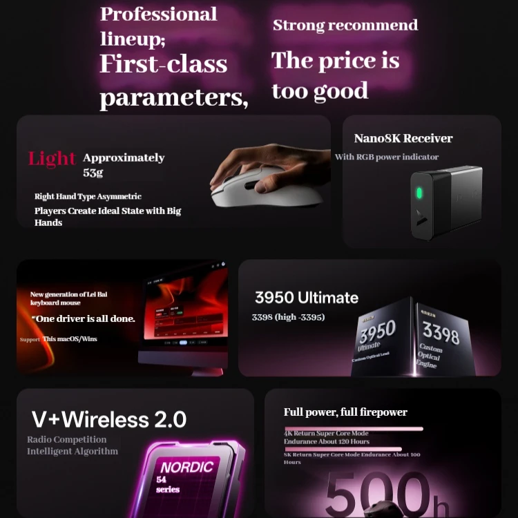 RAPOO VT3 MAX Gaming Mouse Dual Mode Wireless Dual 8k Polling Rate Paw3950 Ultimate Sensor Lightweight Ergonomics Wireless Mouse