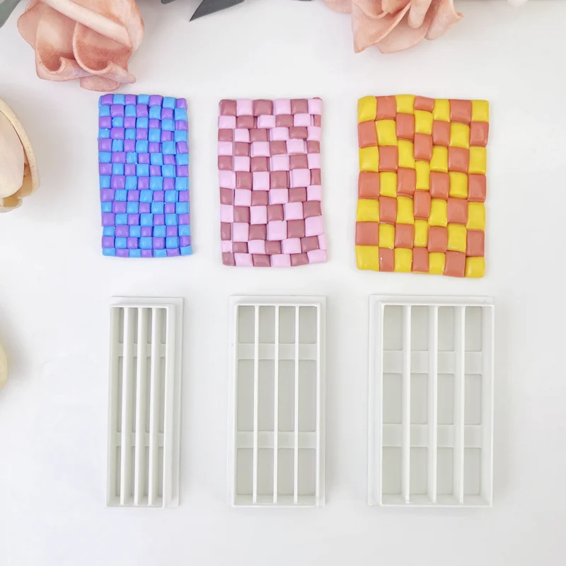 Checkerboard Polymer Clay Bar Cutting Mold Soft Pottery Cutters DIY Lattice Stripe Ceramics Earring Pressed Lines Making Tools