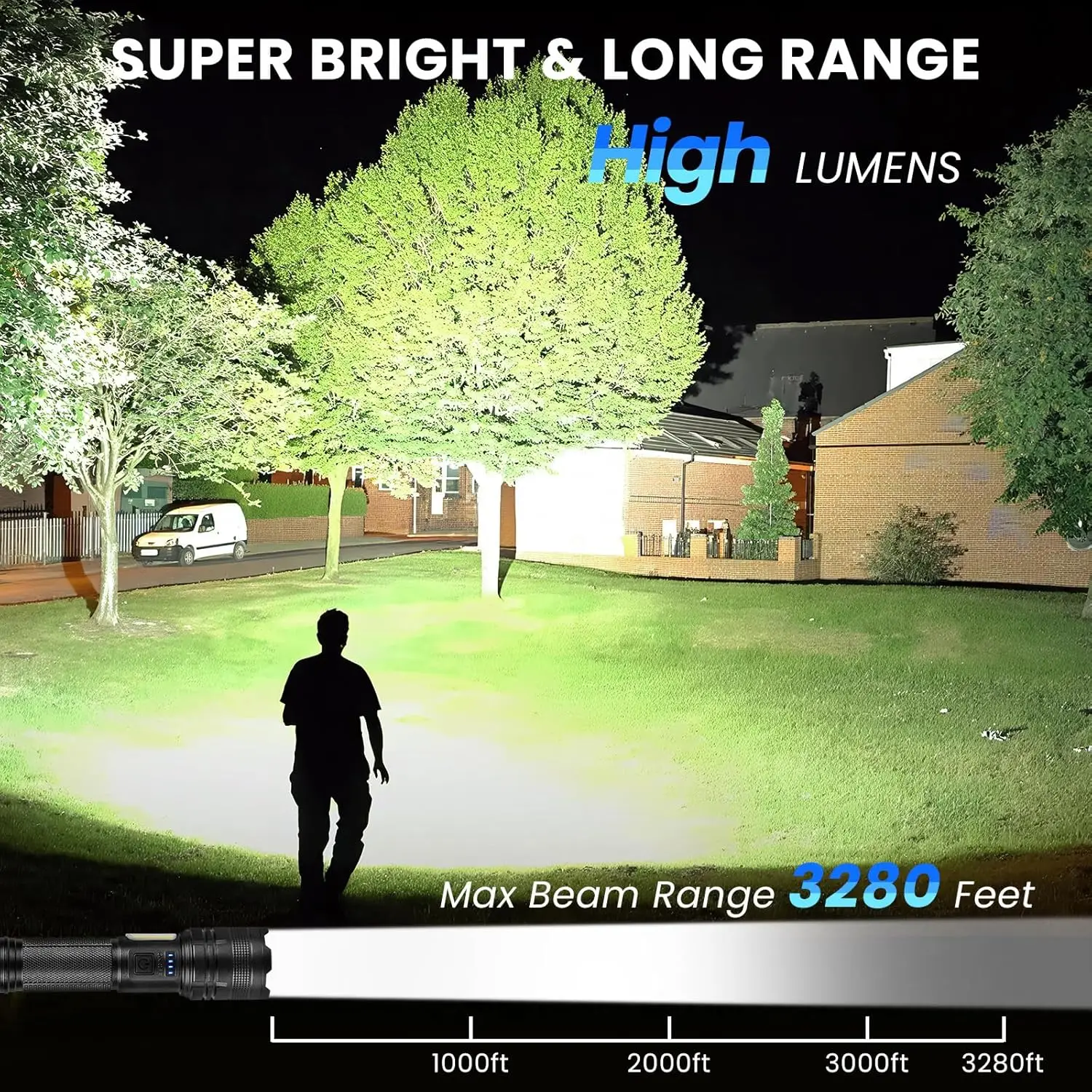 مصابيح كاشفة LED قابلة لإعادة الشحن 90000LM، 7 أوضاع، محمولة عالية الطاقة للتخييم والمشي لمسافات طويلة والعمل الليلي (عبوتان)