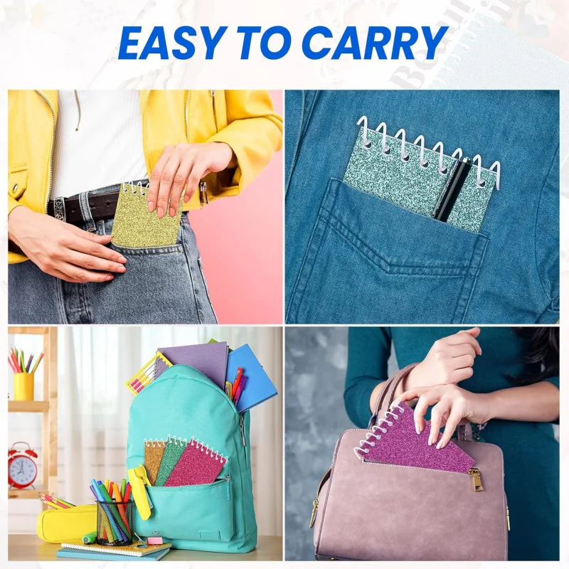 45 Pcs Back to School Glitter Notepads Kids Prism Small Notebooks Pocket Notepad Assorted Colors Pad Easter