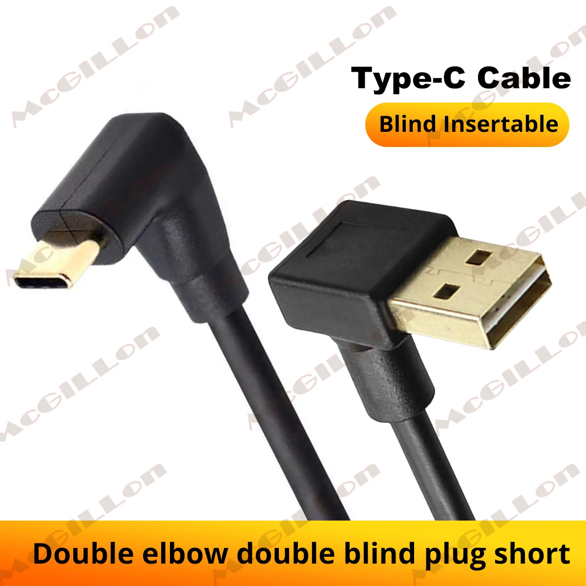 

McGiLLon Double Elbow USB A To Type-C Data Cable Up and Down Left and Right Side Bend 90 Degree Angle Car Phone Charging Cable