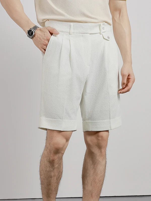 

Летние легкие дышащие мужские брюки из ткани Bubble Cloth, повседневные, делового стиля, не требующие глажки, с отворотами, прямого кроя, универсальные