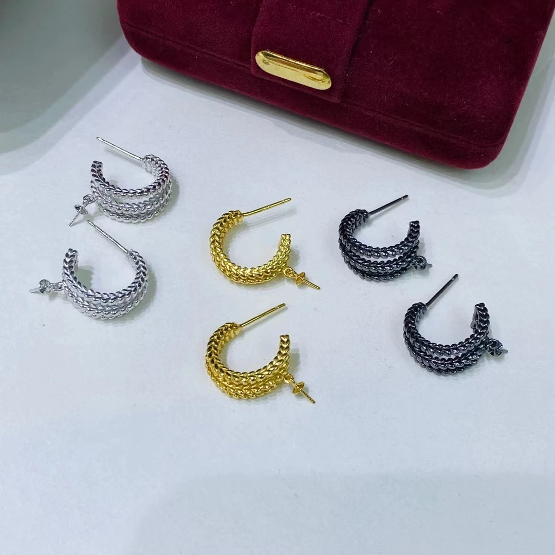 Wholesale 925 Sterling Silver Earrings Mount Findings Settings Base Mounting Parts Accessory for 9-12mm Pearls