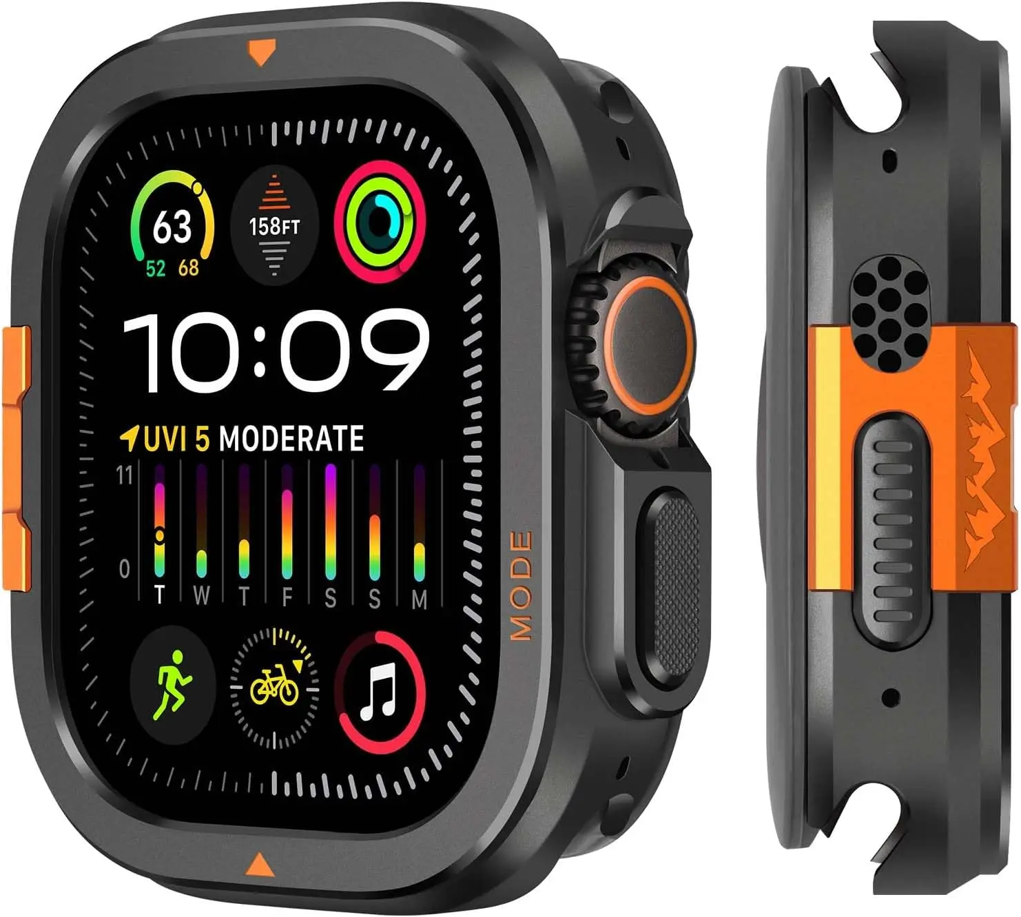 

Металлический чехол 2-в-1 для Apple Watch Ultra 49 мм, прочный бампер с защитой задней панели, черный цвет