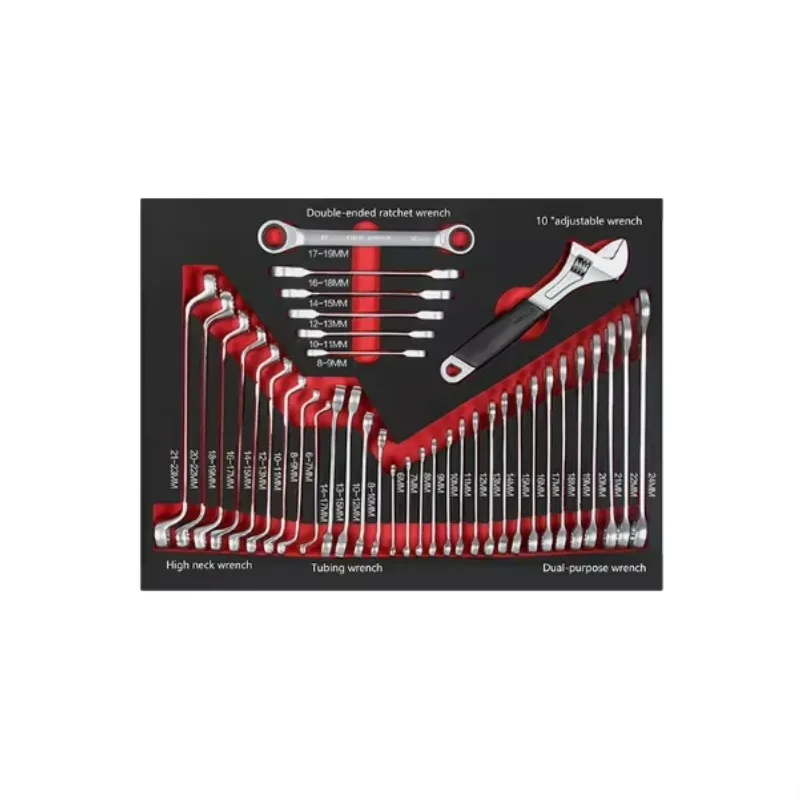 

38PCS EVA Foam Tool Tray 6-22MM Double Open End Double Ring Combination Wrench Hand Tool Set for Workshop Garage