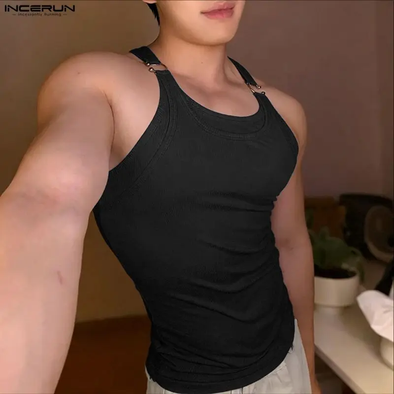 INCERUN Herren Tanktops Einfarbig O-Ausschnitt Ärmellos Sommer Männer Westen Streetwear 2026 Gestrickte Mode Lässige Herrenbekleidung Oberteile