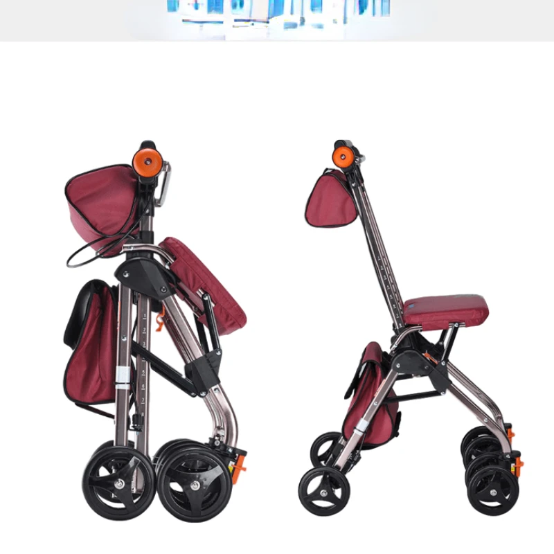 The elderly walker can sit on the ultra-light portable and lightweight elderly walker trolley